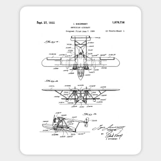 Seaplane Patent - Biwing Seaplane Art - Black And White Sticker